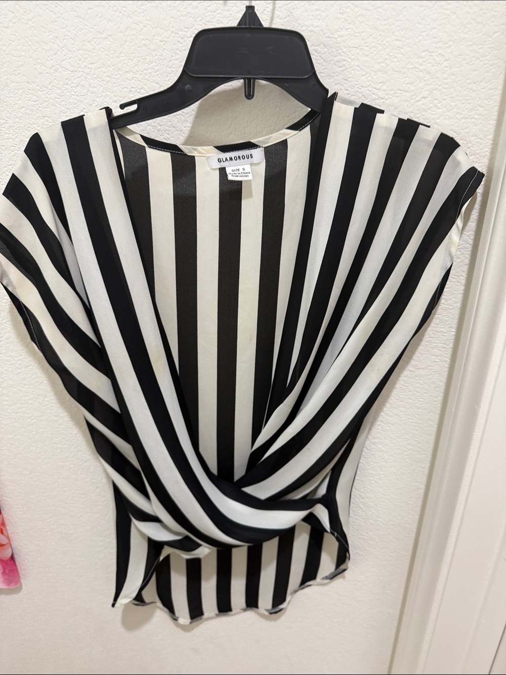 Glamorous Black & White Vertical Stripe Twist-Front Blouse